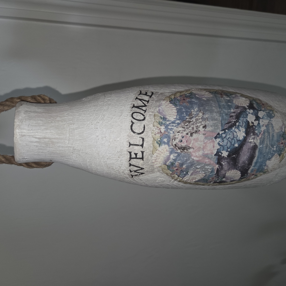 Beach House Nautical Decor Bouy with Mermaid & "Welcome" Rope Handle Hanger